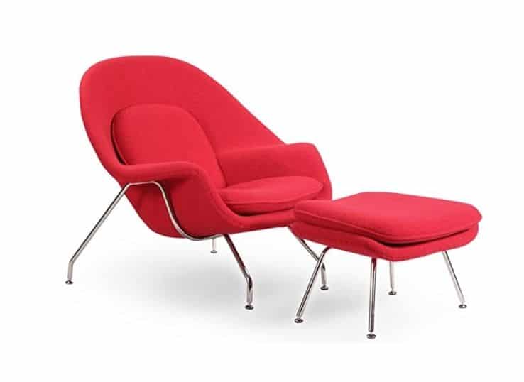 Kardiel Womb Chair & Ottoman, Red Boucle Cashmere Wool